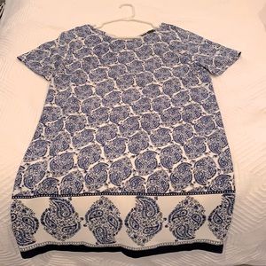Navy and white paisley shift dress